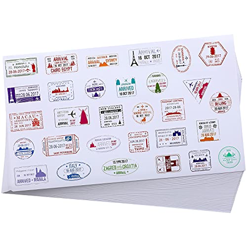 1500 Pcs Travel Passport Stamp Stickers with Envelope Seals - Waterproof Decor