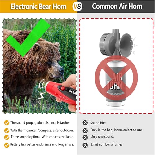 Classic Red Electronic Air Horn for Bear Scare - Hiking Safety Tool with Compass & Thermometer