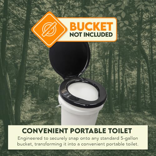 Portable Toilet Seat Lid for 5-Gallon Bucket - Black, Medium