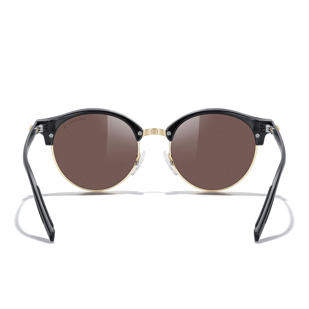 MERRY'S Round Polarized Sunglasses for Women Men Classic Retro Half Frame Aluminum Temples