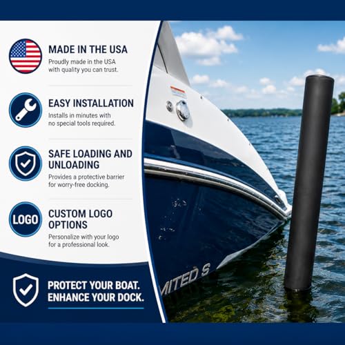 Boat Trailer Guide Pole Pads and Covers Set - 60 Inch Heavy Duty UV Canvas, Black
