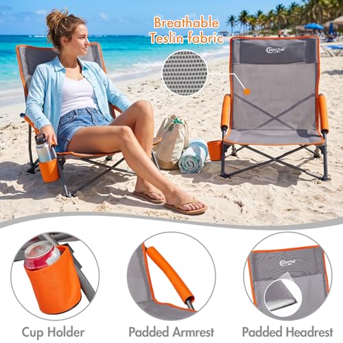 Portal Teslin Grey 2-Pack Portable Camping & Beach Chairs with Cup Holders