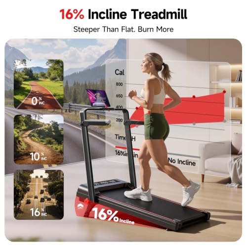 RHYTHM FUN Incline Walking Pad Treadmill with Handle Bar, 37.4" Belt, Black Red