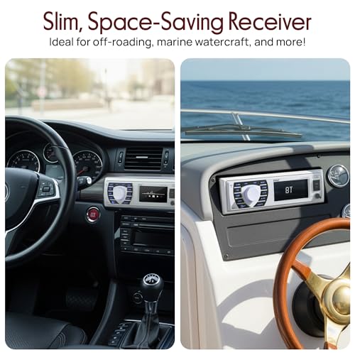 White Marine Receiver & Waterproof 5.25” Speakers Kit - Bluetooth Radio, MP3/USB/SD, In-Dash Stereo