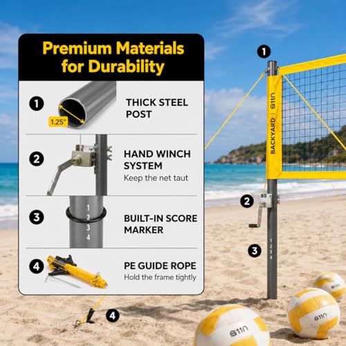 A11N SPORTS Outdoor Volleyball & Badminton Set Yellow - Adjustable Net & Carry Bag