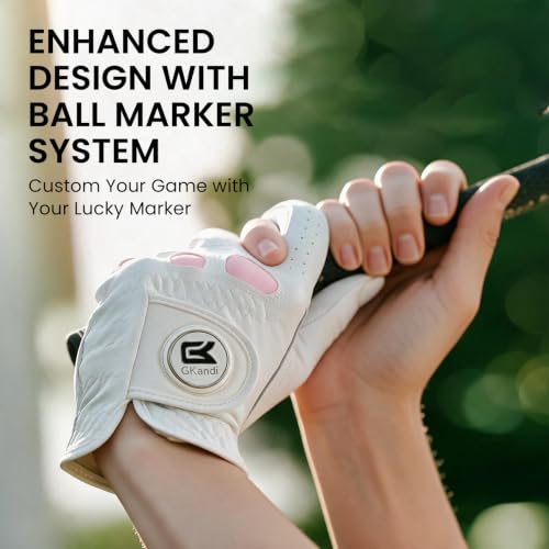 Women’s Golf Gloves with Magnetic Ball Marker - Pink, Small, Left Hand