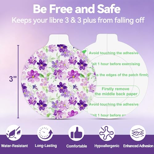 40 Pack Waterproof Flower Pattern Libre 3 Plus Sensor Covers for CGM