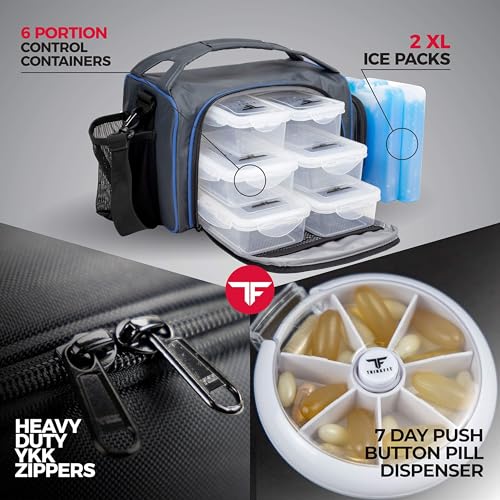ThinkFit Blue Insulated Meal Prep Lunch Box with 6 Containers & Ice Packs
