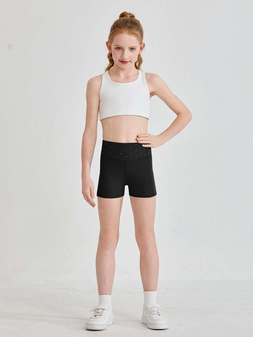 Haloumoning Girls Athletic Shorts - Sparkly High Waisted Yoga & Dance Biker Shorts | Sizes 5-14Y