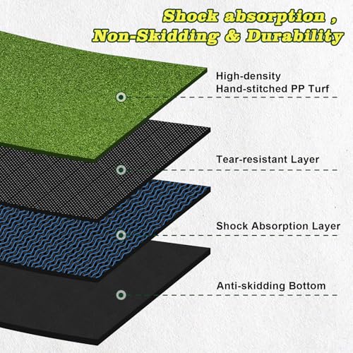 Premium Golf Hitting Mat 6x4ft Extra Large with Real Tee & Shock Absorption