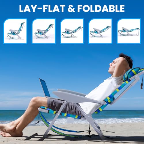 Canpsky Ocean Striped Portable Folding Beach Chair with 5 Positions & Towel Bar - Lightweight Outdoor Camping & Pool Lounge Chair for Adults