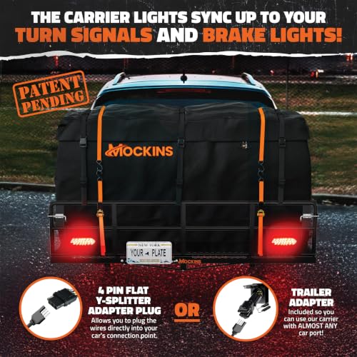 XXLarge 66x30x14 Inch High Rail Trailer Hitch Cargo Carrier with Waterproof Bag & Lights