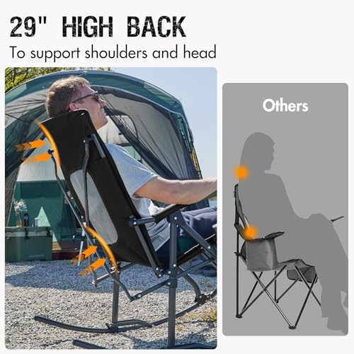 Portal Oversized Folding Rocking Camping Chair 400 lbs Mesh Back Grey/Black