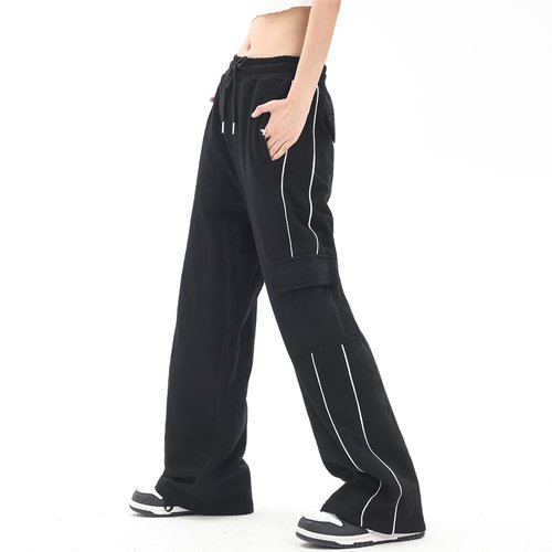 Elincho Baggy Cargo Pants for Women Elastic Waist Y2K Parachute Track Pants Trendy Casual Sports Wide Leg with Pockets
