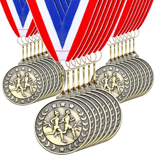 Remuuly 100 Pcs Cross Country Medal Set with Neck Ribbons, 2'' Gold Trophies - Style 1