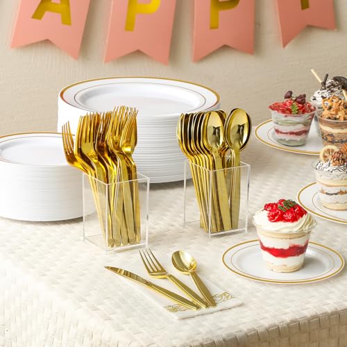 Gold Disposable Forks 100 Pack - Heavy Duty Plastic Utensils for Parties