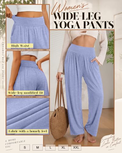 Neer Women's Wide Leg Yoga Pants with Pockets - Black, Gray, Blue, Large