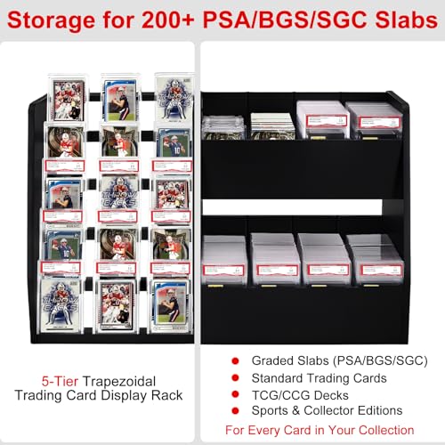 Wood Trading Card Display Stand for Sports & Collectible Cards, Holds Up to 200