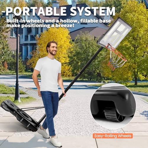 DUMOS 10FT Adjustable Portable Basketball Hoop with 44-inch Shatterproof Backboard, Fillable Base & Wheels - Red & Black, Indoor/Outdoor