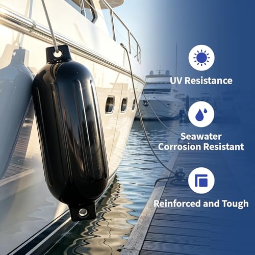 Stmynt 6.5 Inch Black Inflatable Marine Boat Fenders with Ribs Twin Eyes Docking Bumpers (Pack of 4)
