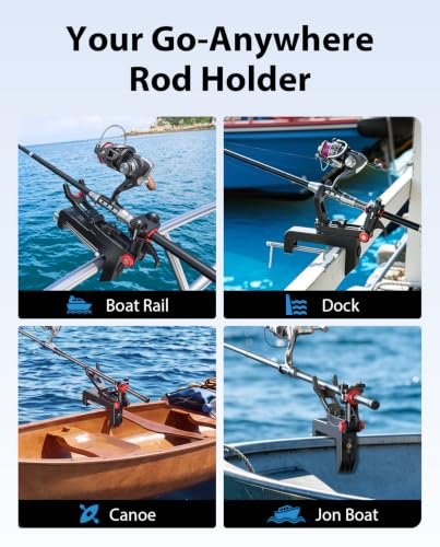Eyoyofishcam 4-Pack Clamp-On Fishing Rod Holders for Boat Canoe Dock - Heavy-Duty, Quick-Release, 360° Rotation