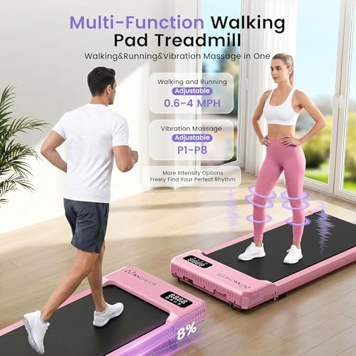 Pink Under Desk Treadmill with Incline and Vibration Plate for Women