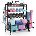Dumbbell and Kettlebell Rack with Wheels - Home Gym Storage Organizer for Weights, Yoga Mats & Exercise Balls