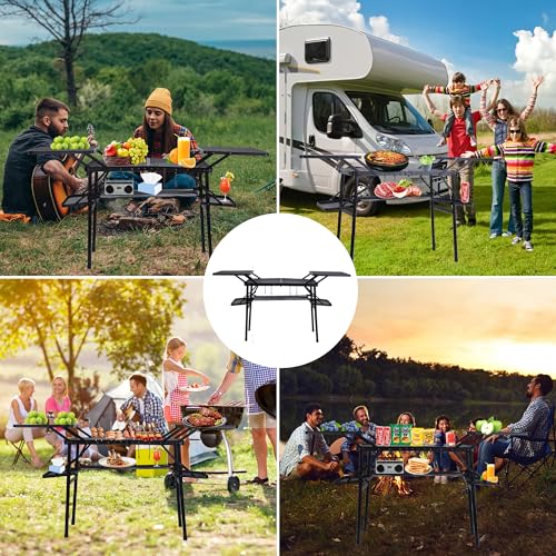 Nice C Black Camping Folding Metal Table with 4 Side Tables for Outdoor Cooking