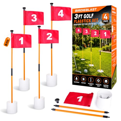 4-Pack Orange Golf Flagstick Set with Double-Sided Number Flags and Putting Hole Cup for Backyard Practice