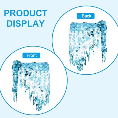 Women's Belly Dance Hip Scarf Wrap Skirt with Waist Chain - Turquoise