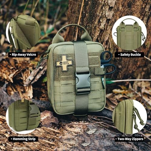 RHINO RESCUE Survival First Aid Kit for Hiking Backpacking Ranger Green