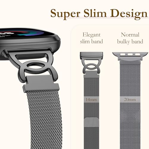 Ouwegaga Metal Milanese Mesh Watch Strap for Fitbit Versa 4 & Sense 2 - Black
