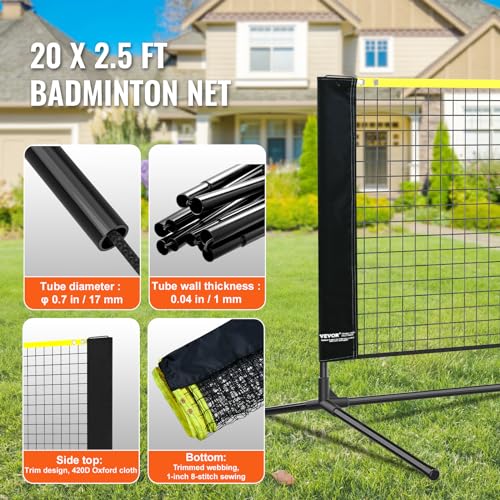 VEVOR 20 ft Adjustable Badminton & Volleyball Net Set with Poles Carry Bag