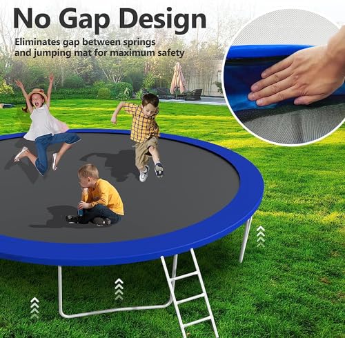 Lyromix 12ft Cobalt Blue Outdoor Trampoline with Lights, Sprinkler & Basketball Hoop
