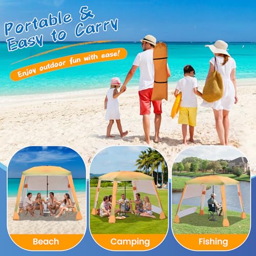CAtArt Yellow Beach Cabana 7.2x7.2FT with Privacy Curtains for Family & Sun Protection