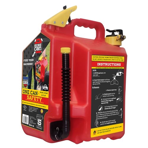 Self-Venting 5 Gallon Gasoline Storage Container with Rotating Spout - Type II Safety Can - Red