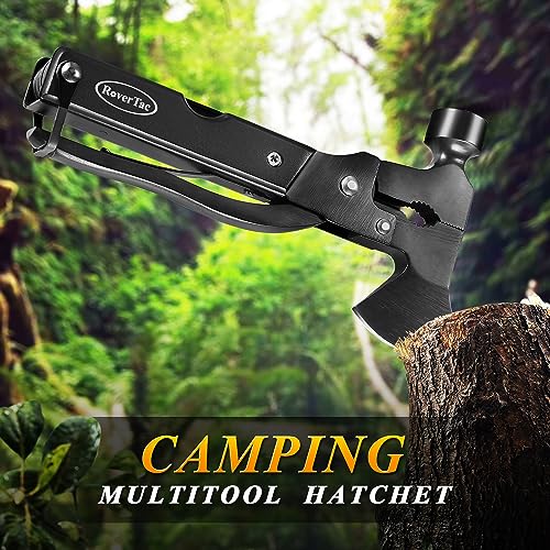 RoverTac 14-in-1 Camping Multi-Tool Axe with Black Sheath – Knife, Hammer, Saw, Screwdrivers