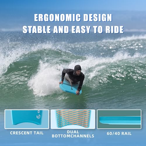 Reed Bodyboard for Beach Kids & Adults - Lagoon Blue, 39 Inch Lightweight EPS Core