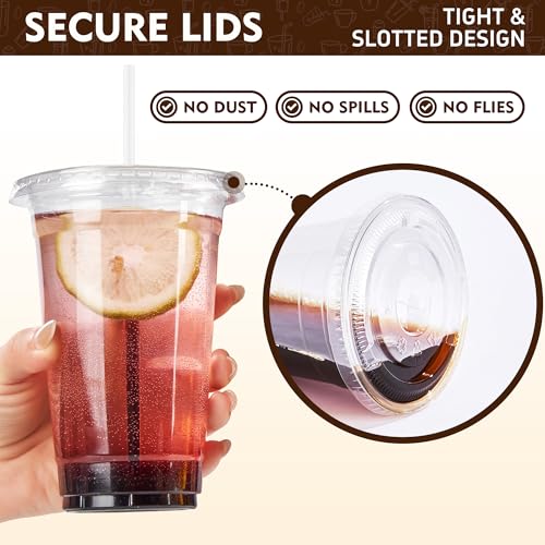 16 oz Disposable Iced Coffee Cups with Lids - Pack of 100 Clear Plastic Drink Cups