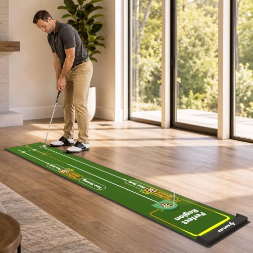 SAPLIZE Green Golf Putting Mat with Alignment Mirror & Adjustable Slopes - Gift Box Edition