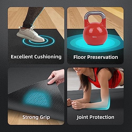 8' x 6' Black Exercise Mat for Home Gym, Non-Slip, Shock Absorbing Workout Floor