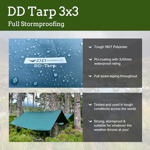 DD Hammocks Waterproof Tarp 3x3m Coyote Brown Lightweight Shelter for Camping