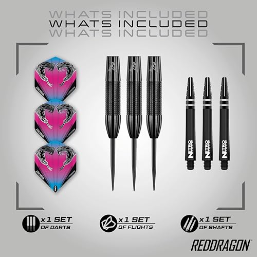 Red Dragon Peter Wright Snakebite 3 Darts Set - 22g Tungsten with Flights & Stems