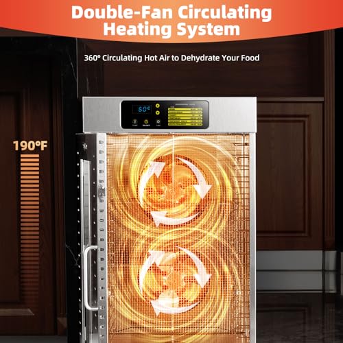 Commercial Food Dehydrator with 18 Trays 2000W Stainless Steel Large Capacity for Jerky Fruit Herbs