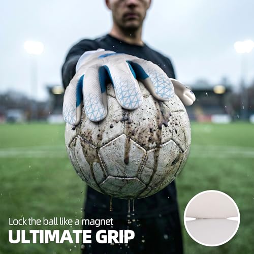 White Goalkeeper Gloves for Adults & Youth Soccer - High Grip Latex, Breathable, 8