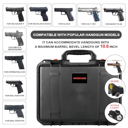 HOSOCASE Waterproof Gun Case for 8 Handguns & Magazines with 2 Locks