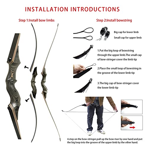 Recurve Longbow 60 Inch Takedown Bow 55Lbs for Hunting & Target Practice - Right Hand