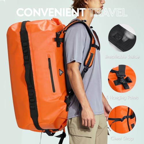 Haimont Waterproof Roll-Top Dry Duffel Backpack Bag 90L Orange - IPX7 Outdoor Gear