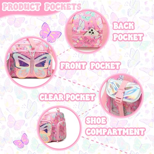 Pink Butterfly Kids Duffle Bag Girls Ballet Dance & Travel Bag with Shoe Compartment