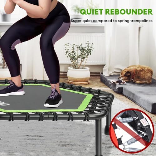 Mini Rebounder Trampoline for Adults with Adjustable Handle - Green Hexagonal